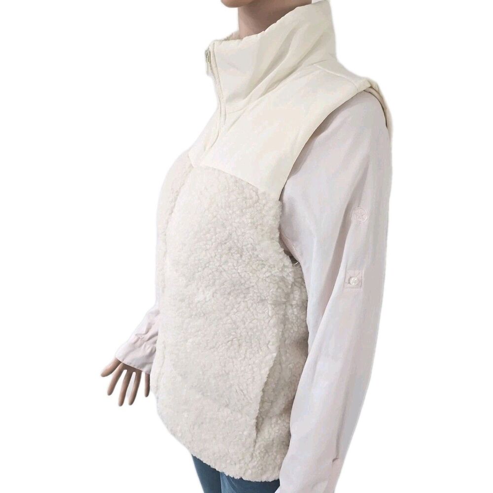 Staccato Ivory Sherpa & Quilted Puffer Zip Vest Size M - Picture 3 of 5